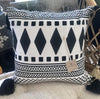 Black & White Boho Motif Cushions With Black Tassels - Canggu & Co