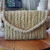 Natural Woven Straw Grass Fold Clutch With Shells - Canggu & Co