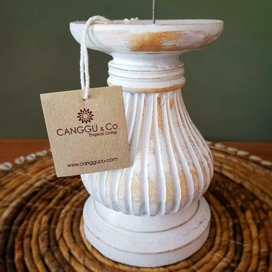 Small Whitewash Wooden Candle Holders - Canggu & Co