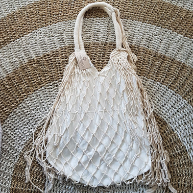 White Woven Macrame Shoulder Bag - Canggu & Co