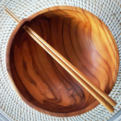 Natural Teak Noodle Bowls With Chop Sticks - Canggu & Co