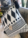 Black & White Boho Motif Cushions With Black Tassels - Canggu & Co