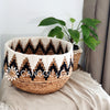 Mac Round Banana Leaf Basket With Tribal Pattern Zig-Zag