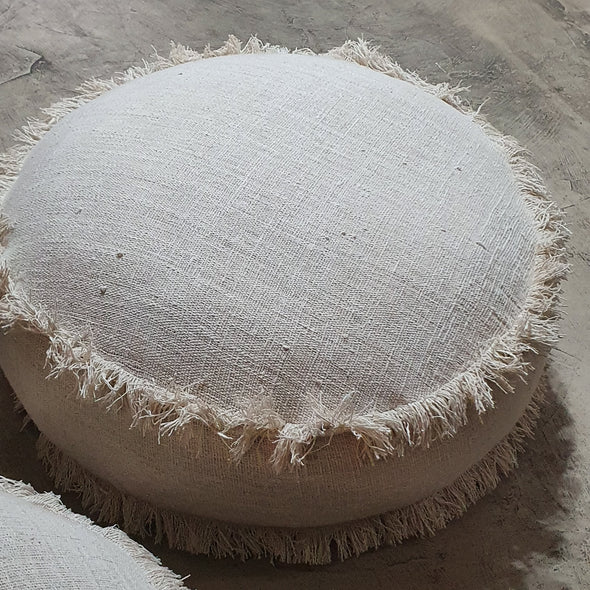 Natural Raw Cotton Pouff With Fringe (Round)