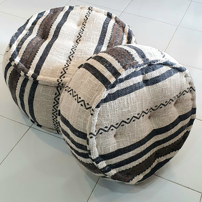 Tribal Pattern Pouff With Tassels (Round)