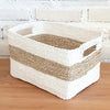 Set of 3 Rectangle White & Nat Basket (W)