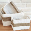 Set of 3 Rectangle White & Nat Basket (W)