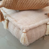 Square Natural Raw Cotton Pouff With Beaded Tassels - Canggu & Co