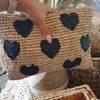 Natural Woven Straw Grass Clutch With Black Hearts - Canggu & Co