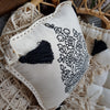 Eastern Printed Motif On Natural Cotton Linen Cushion With Tassels - Canggu & Co
