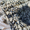 Black & White Woven Straw Grass Fold Clutch With Pom Poms - Canggu & Co