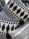 Black & White Boho Motif Cushions With Black Tassels - Canggu & Co