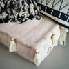 Square Natural Raw Cotton Pouff With Beaded Tassels - Canggu & Co