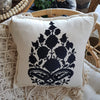 Embroided Black Motif On Natural Linen Cotton Cushion - Canggu & Co