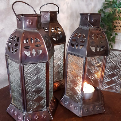 Small Lantern Style Antique Brass Candle Holders - Canggu & Co
