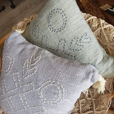 Nought's & Crosses Stitch Pattern Raw Cotton Cushions - Canggu & Co