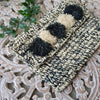 Black & White Woven Straw Grass Fold Clutch With Pom Poms - Canggu & Co