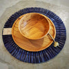 Natural & Blue Grass Straw Round Dining Placemats - Canggu & Co