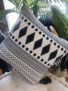 Black & White Boho Motif Cushions With Black Tassels - Canggu & Co