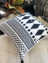 Black & White Boho Motif Cushions With Black Tassels - Canggu & Co