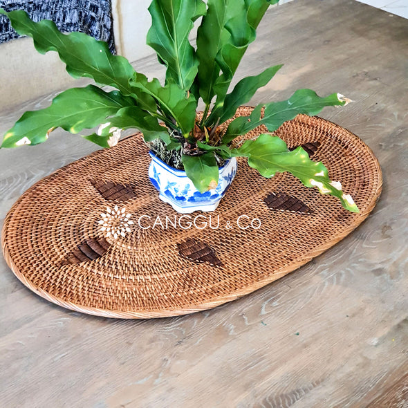 Large Oval Shaped Brown Woven Rattan Placemats