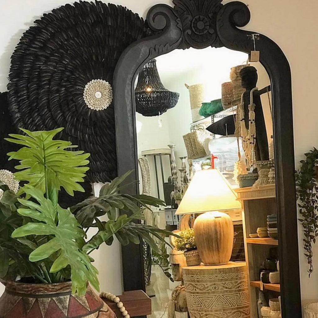 Large Black Carved Wooden Standing Mirror – Canggu & Co