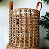 Set 3 Woven Water Hyacinth Basket Set With Leather Handles