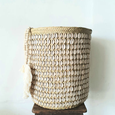 Natural Woven Bamboo And Cowrie Shell Basket