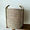 Set 4 Natural Straw Grass & White Raffia Basket