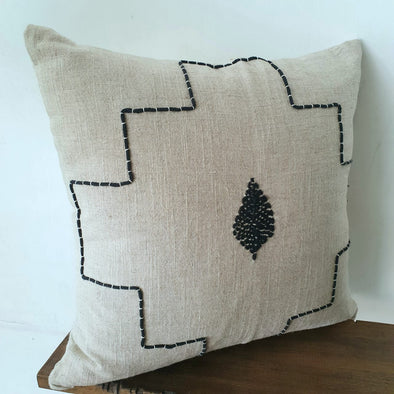 Simple Black Stitch Motif Cotton Linen Cushion