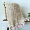 Loose Weave Very Soft Natural Raw Cotton Throw With Tassels or Pompoms