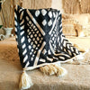 Black & White Raw Cotton Tribal Print Throw With Tassels Or Pompoms