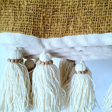 Mustard Raw Cotton Throw With Natural Beaded Tassels