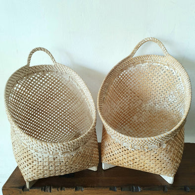 Oval Whitewash Bamboo Basket