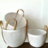 White & Black Bamboo Basket Sets With Natural Handles