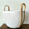 White & Black Bamboo Basket Sets With Natural Handles