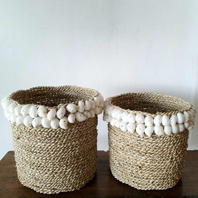 Set 3 Round Small Water Hyacinth & Sea Shell Basket