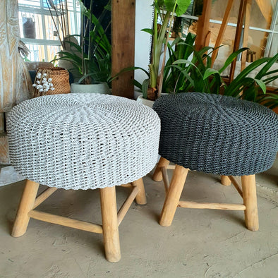 Large Modern Woven Raffia Stools - Canggu & Co