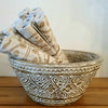 Tribal Patterned White Washed and Natural  Wooden Pot