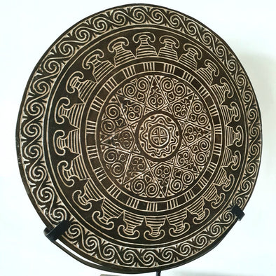 Large Round Carved Tribal Wooden Plate With Stand