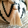 Diamond Raw Cotton Pouff With Tassels (Natural Square)