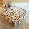 Diamond Raw Cotton Pouff With Tassels (Natural Square)