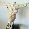 Large White Carved Buffalo Skull Head With Stand - Canggu & Co
