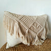 Woven Macrame & Cotton Linen Cushion with Fringe