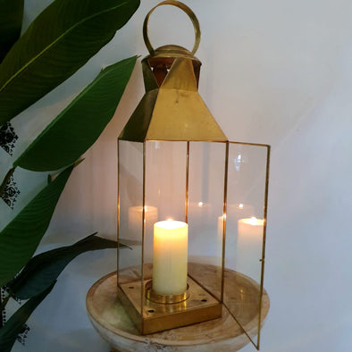 Large Golden Brass Lantern Style Candle Holder