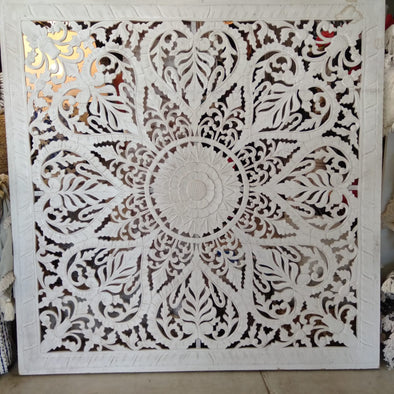Large Carved Square White Wash Wooden Panel