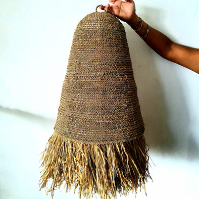Long Woven Bamboo And Grass Cone Shaped Ceiling Lamp