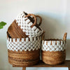 Natural Banana Leaf & White Macrame Basket Set
