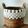 Natural Banana Leaf & White Macrame Basket Set