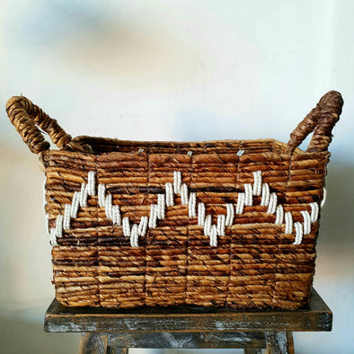 Banana Leaf & Macrame Rectangle Shaped Basket Sets
